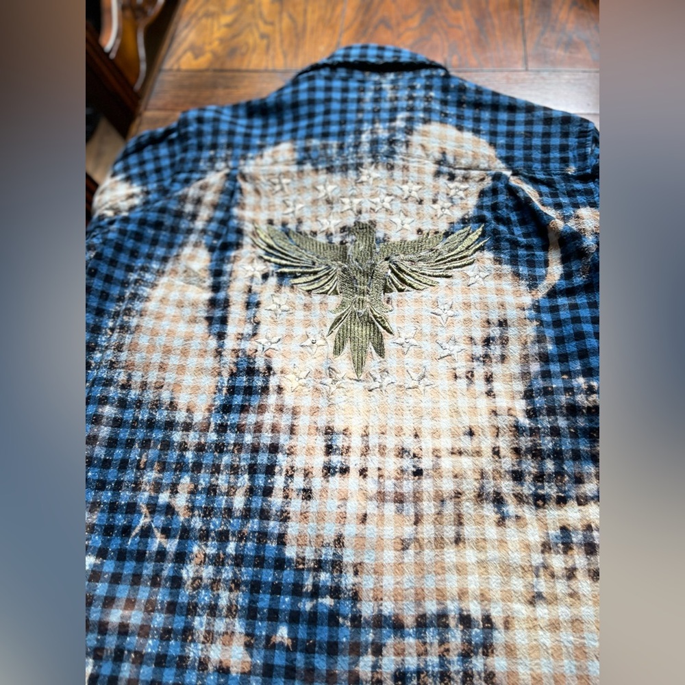 A Rare Bird Bleached Flannel /Rhinestone Accented Handmade Shirt Phoenix